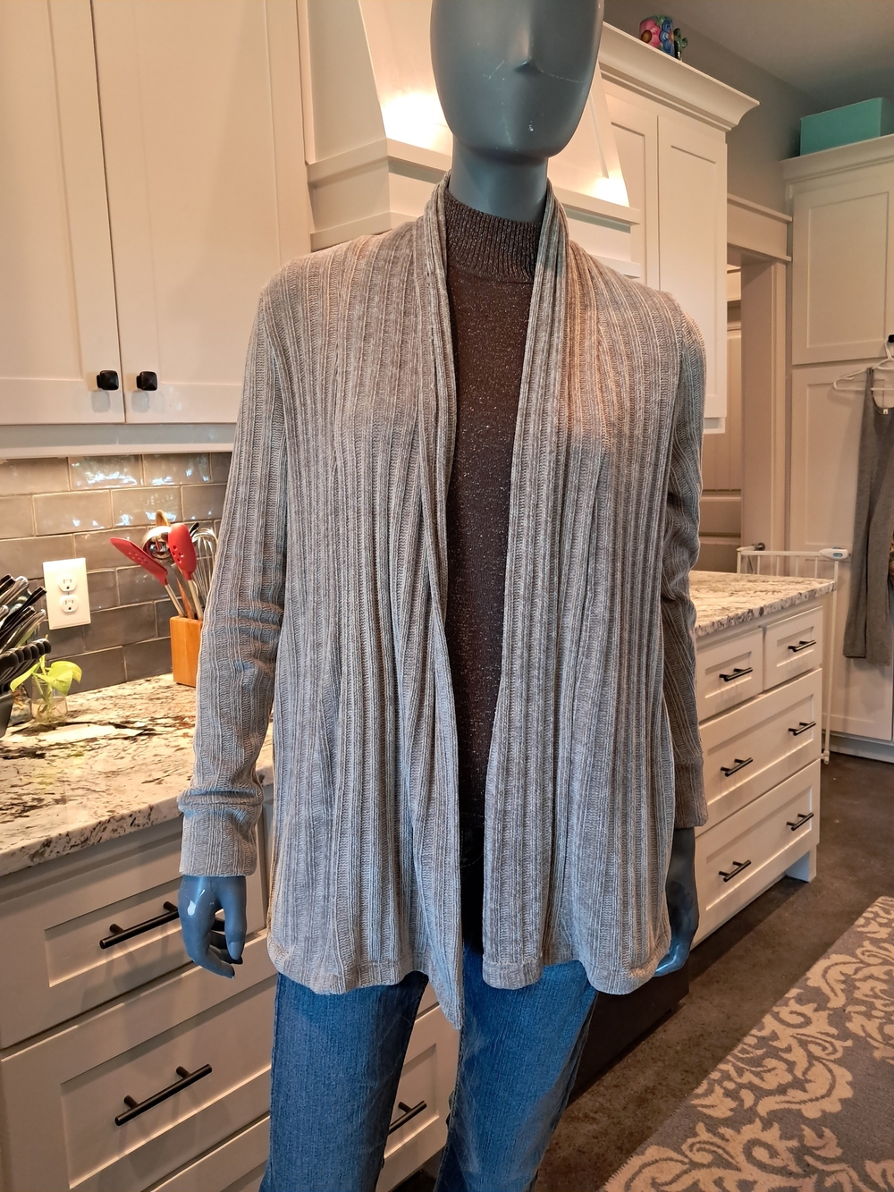 intro. Ribbed Open-Front Cardigan - Gray